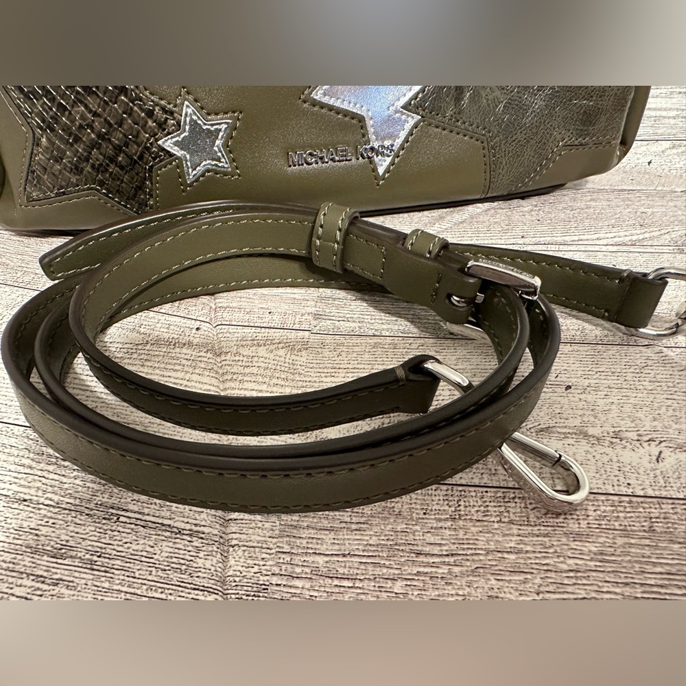 Michael Kors Olive Green Leather Crossbody with Silver Star Accents - Picture 4 of 5
